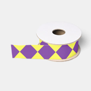 Geel Paars Geruit Diamant Patroon Grosgrain Lint