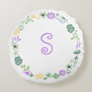 Geel Paarse Groene Bloemenkrans Monogram Kussen