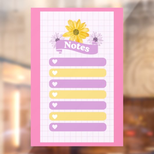 Geel Paarse meisjesbloembloesemharten Raamsticker (Vel 2)