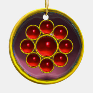 GEEL PAARSE RODE GEMSTONE MON KERAMISCH ORNAMENT