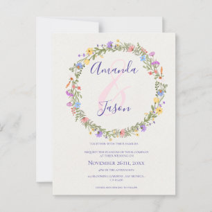Geel Paarse Wildflower Krans Bruiloft Briefkaart