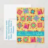 Geel patchwork Quilt Art Store-aankondiging Aankondigingskaart (Voorkant / Achterkant)