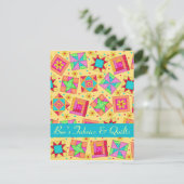 Geel patchwork Quilt Art Store-aankondiging Aankondigingskaart (Staand voorkant)