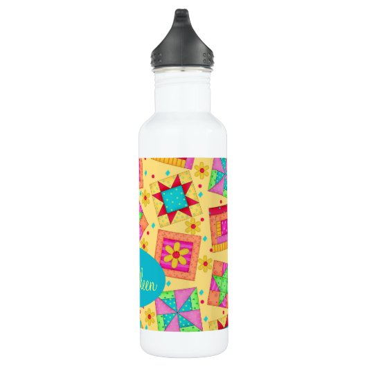 Geel patchwork Quilt Block Art Personalized Waterfles (Rechts)