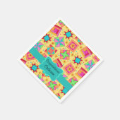 Geel patchwork Quilt Block Name Gefeliciteerd Servet (Hoek)