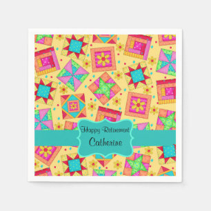 Geel patchwork Quilt Block Name Happy Retirement Servetten