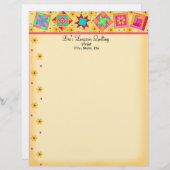 Geel patchwork Quilt Blocks Letterhead Briefhoofd Ontwerp (Voorkant / Achterkant)