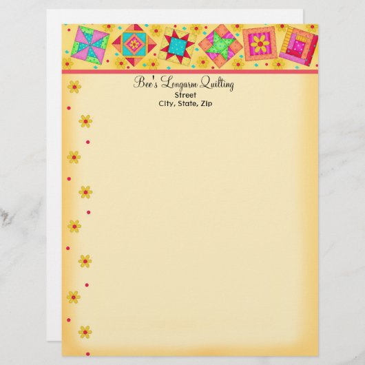 Geel patchwork Quilt Blocks Letterhead Briefhoofd Ontwerp (Voorkant / Achterkant)