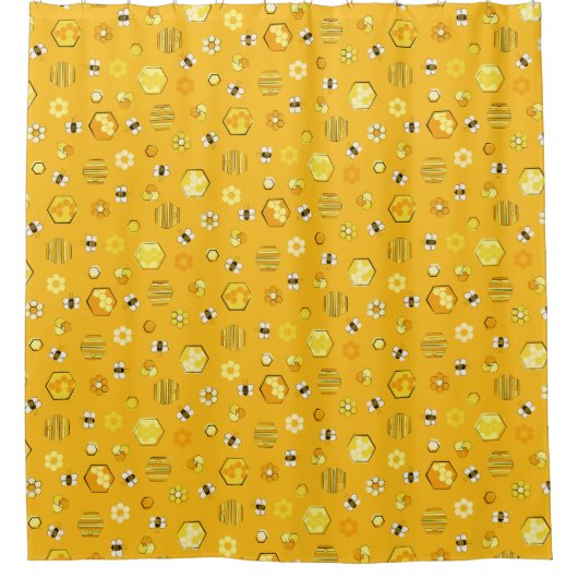 Geel patroon van de Retro Honey Bee Pattern Douchegordijn (Voorkant)
