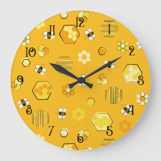 Geel patroon van de Retro Honey Bee Pattern Grote Klok (Voorkant)