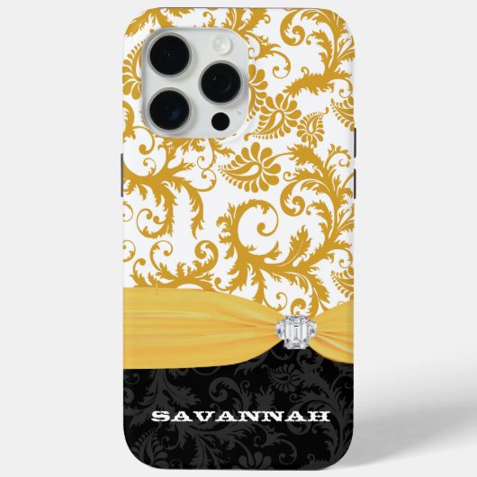 Geel - Persoonlijk Faux Rhinestone Damask iPhone Case-Mate iPhone Case (Achterkant)