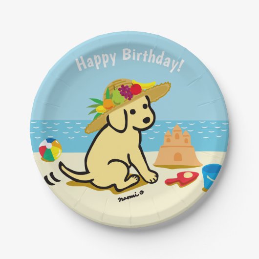 Geel Pet van de Labrador Puppy Straw Birthday Papieren Bordje (Voorkant)