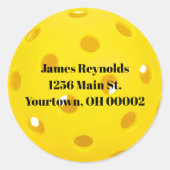 geel pickleball-retouradres ronde sticker (Voorkant)