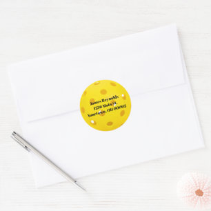 geel pickleball-retouradres ronde sticker
