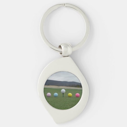 GEEL, PINK, BLAUW EN WITTE Golfkogels Sleutelhanger (Voorkant)