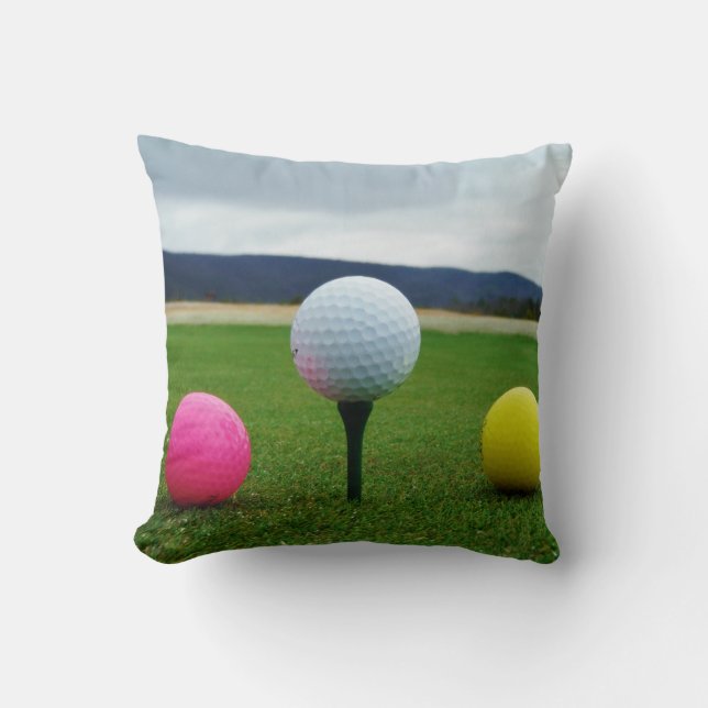 GEEL, PINK EN WITTE Golf Balls Kussen (Voorkant)