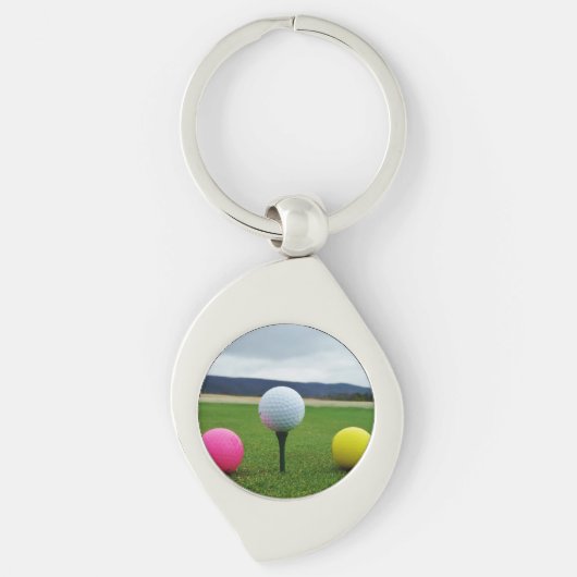 GEEL, PINK EN WITTE Golf Balls Sleutelhanger (Voorkant)