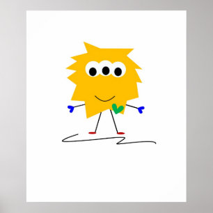 Geel pluizig monster poster