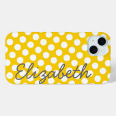Geel pokadopatroon met grijze naam Case-Mate iPhone case (Achterkant (horizontaal))