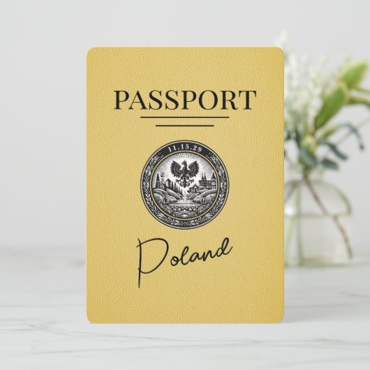 Geel Polen paspoort Bewaar de datum Save The Date (Staand voorkant)