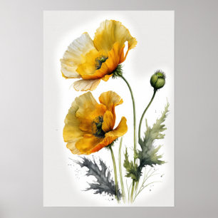 Geel Poppy Flowers Art Print Poster