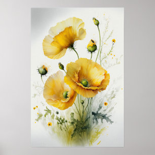 Geel Poppy Flowers Art Print Poster