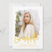 Geel | Preppy Script Photo Afstuderen Aankondiging (Voorkant)