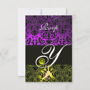 GEEL PURPER ZWART DAMAST MONOGRAM TOPAZ RSVP KAARTJE