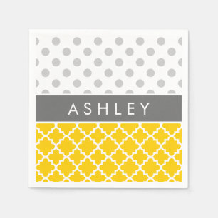 Geel Quatrefoil en grijs Polka Dot Pattern Servet