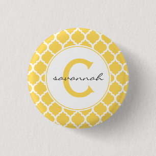 Geel Quatrefoil Monogram Ronde Button 3,2 Cm