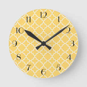 Geel Quatrefoil Patroon Ronde Klok