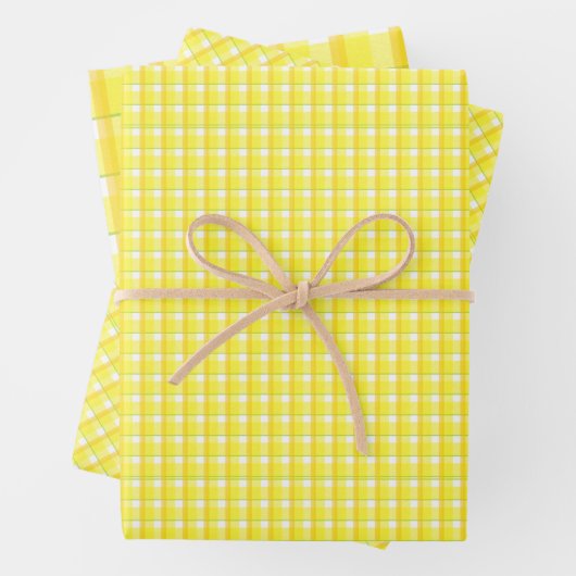 Geel Retro Plaid Patroon Inpakpapier Vel (In situ)
