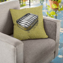 Geel Retro Style Sardine Art Grappig Visvoer Kussen