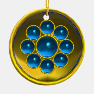 GEEL RODE BLUE SAPPHIRE GEMSTONE MON KERAMISCH ORNAMENT