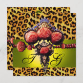GEEL RODE ROZEN, LEOPARD HUIDMONOGRAM KAART (Voorkant / Achterkant)