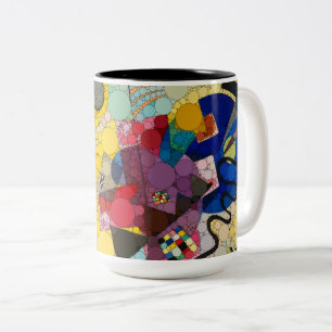 Geel, rood, blauw, Infinity Stippen - na Kandinsky Tweekleurige Koffiemok