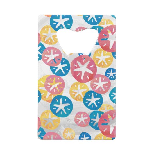 Geel rood blauw patroon met zwarte dollar kredietkaart flessenopener (Achterkant)