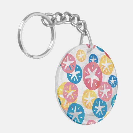 Geel rood blauw patroon met zwarte dollar sleutelhanger (Voorkant Links)