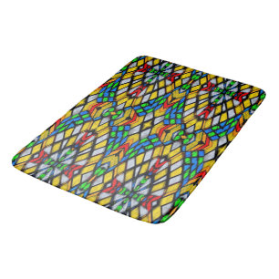 Geel, rood en blauw Glas in lood Badmat