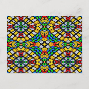 Geel, rood en blauw Glas in lood Briefkaart