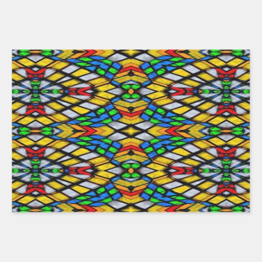 Geel, rood en blauw Glas in lood Inpakpapier Vel (Voorkant)