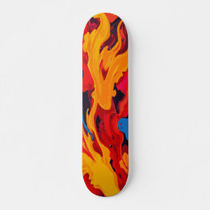 Geel Rood en Blauw Vuur Vlam Abstracte Kunst Skateboard