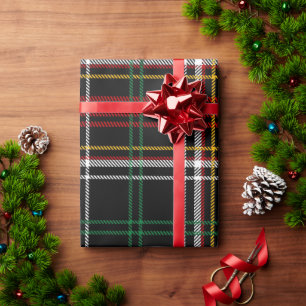 Geel, rood, groen en wit geruite zwarte geschieden cadeaupapier