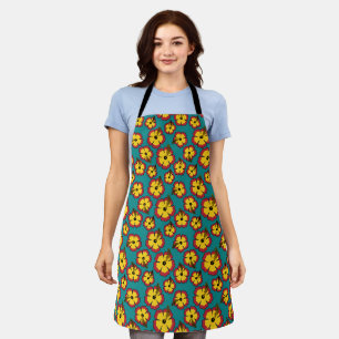 Geel Rood Hibiscus Tropische Bloemen Patroon Schort