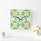 Geel & rood Quilting-stijl wandklok Vierkante Klok (Huis)