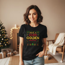 Geel Rood Retro Brei Gouden Kerstpatroon
