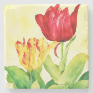 Geel Rood Stijl Tulp Bloem Art Onderzetter