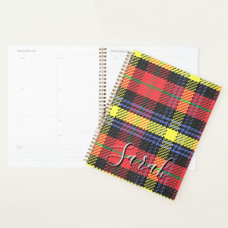 Geel & Rood Tartan Geruit Monogram Naam Planner
