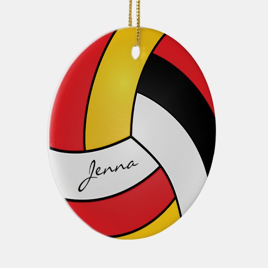 Geel, rood, wit en zwart — Volleybal personalisere Keramisch Ornament (Rechts)