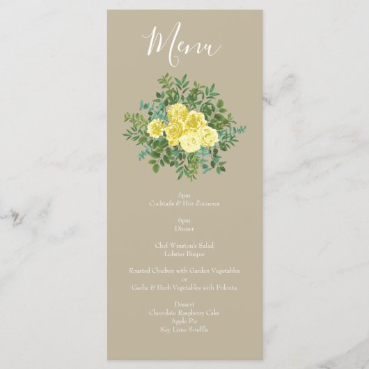 Geel  Roos Elegant Wedding Menu (Voorkant)